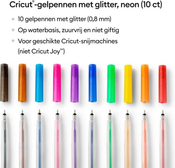 Cricut Glitter Gel Pennor | regenboog + roze, bruin, Svart | 10 st