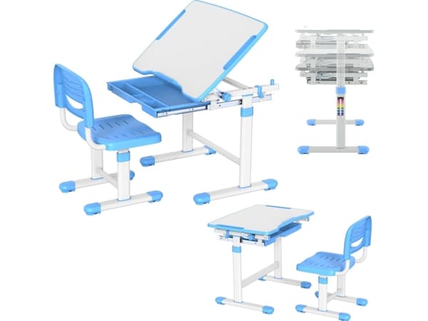 Mozos barnebord og justerbar stol (DC-SET-BLUE)