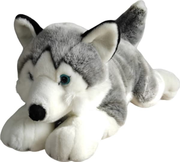 Dubi Mascot Dog Husky liggende stor plysj 62 cm myk kosebamsehund