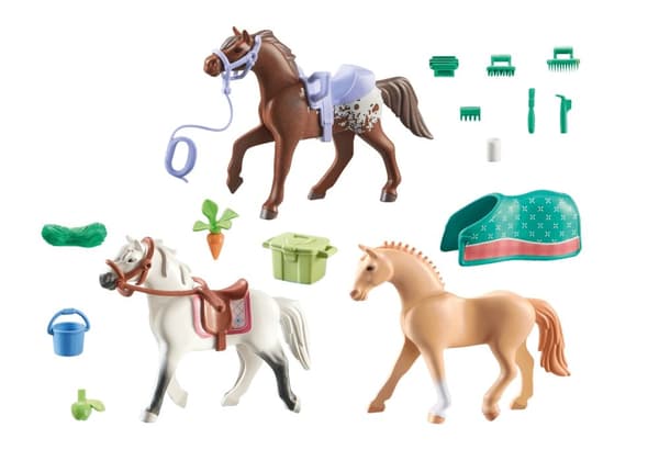 Playmobil Horses of Waterfall 3 hevosta: Morgan, Quarter Horse ja Shagya Arabian. Tyyppi: Maatila, Ikäsuositus (min): 5 vuotta, Ikäsuositus (max): 12