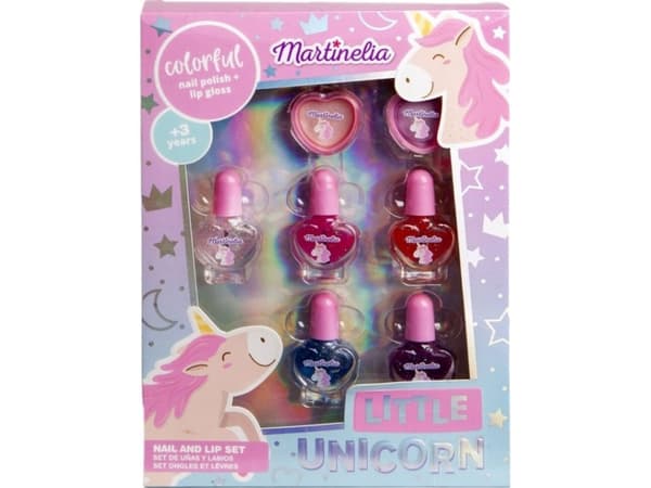 Martinelia Little Unicorn Nail Polish &amp; Lip Set läppglans 2st + Neglelak 5st.