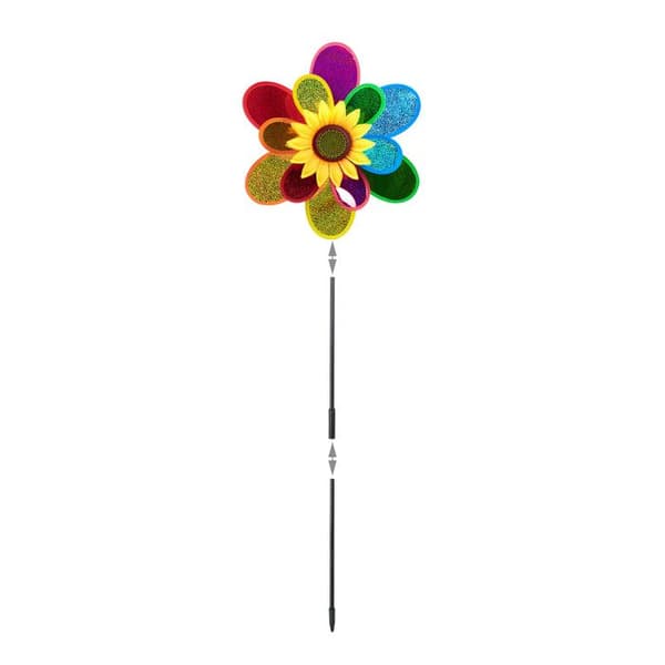 Relaxdays Flower Windmill, Wind Chime Barnleksak Trädgård Balkong Fågelskrämma HxBxD 74,5 x 37,5 x 14 cm, Färgglad