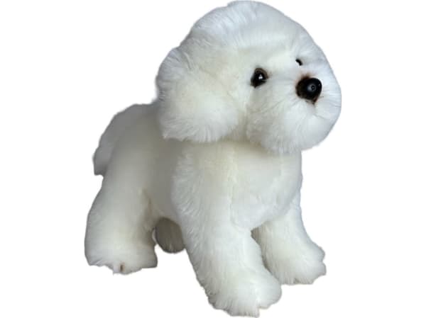 Dubi Mascot Dog maltesisk stående plysjleketøy 30 cm myk kosebamsehund