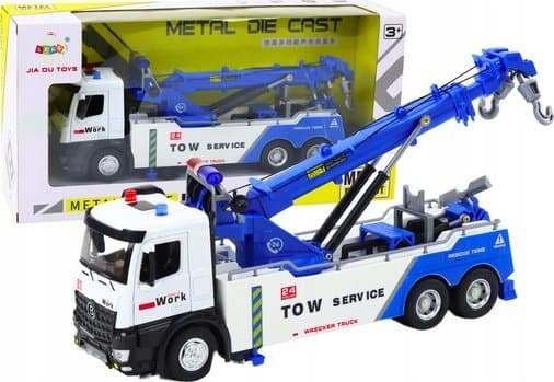 LeanToys lastebil med kran To kroker Metall Hvitt og blått lys lyder