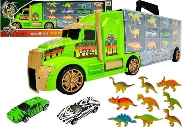 LeanToys Truck Transporter Sorter matkalaukku dinosauruksilla vihreä