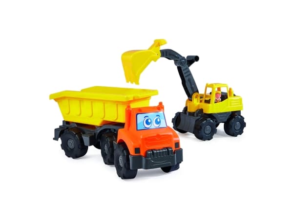 Dump truck and excavator