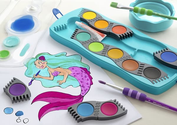 Faber Castell FC-125003 Akvarel æske 12 farver + 1 tube maling hvid