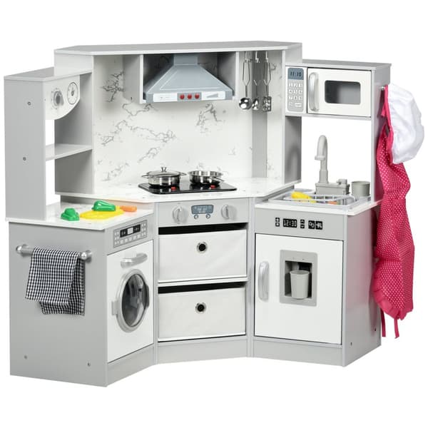 Rootz Children's Wooden Kitchen - Kids Toy Set - Play Cooking Set - Fremme kreativitet - 111 x 49 x 85 cm - Grå hvid