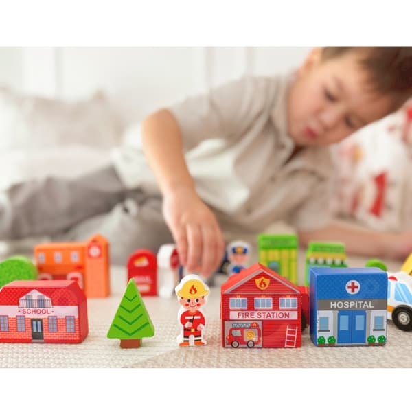 TOOKY TOY Puinen rakennusten ja hahmojen sarja Kaupunki