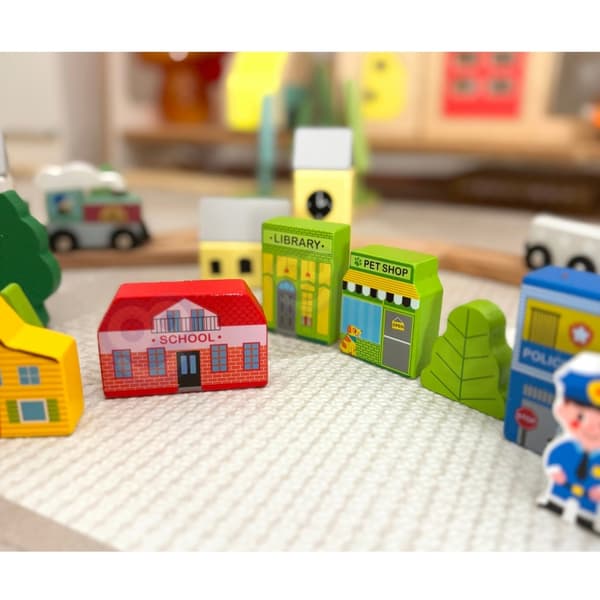 TOOKY TOY Puinen rakennusten ja hahmojen sarja Kaupunki