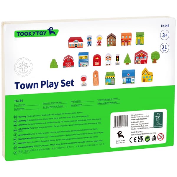 TOOKY TOY Puinen rakennusten ja hahmojen sarja Kaupunki