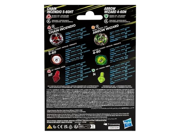 Beyblade X Chain Incendio 5-60HT & Arrow Wizard 4-60N, Battling spinning top, 8 yr(s)