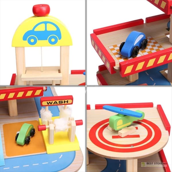 Stort trägarage med hiss + ECOTOYS-bilar