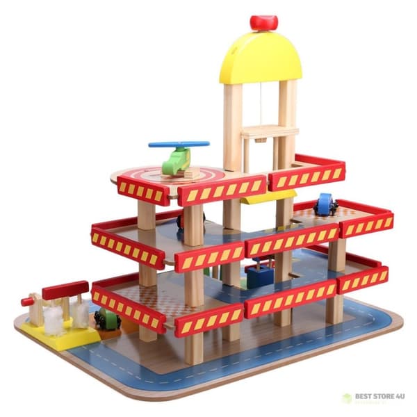 Stort trägarage med hiss + ECOTOYS-bilar