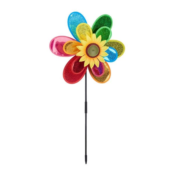 Relaxdays Flower Windmill, Wind Chime Barnleksak Trädgård Balkong Fågelskrämma HxBxD 74,5 x 37,5 x 14 cm, Färgglad