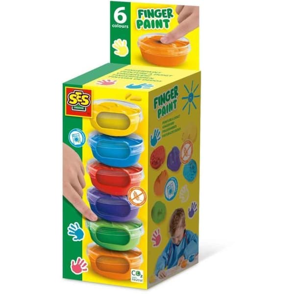 Fingermaling 6 farver x 45ml - SES CREATIVE - Farveintensitet og nem at vaske af.