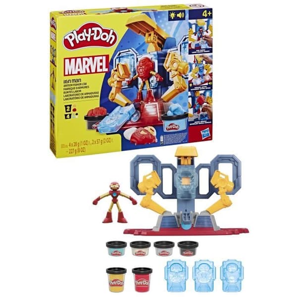 Play-Doh Iron Man rustningsfabrik, set med Iron Man-figur och modellera, åldrar 4, Marvel