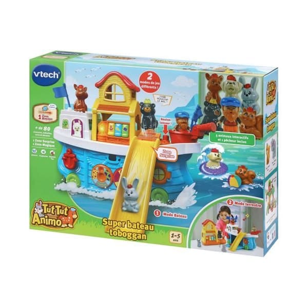 VTECH TUT TUT ANIMO - SUPER BÅDRUTSCHE - Legetøj til børn fra 1 til 5 år med 5 dyr og en fisker inkluderet