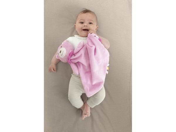 Plysj bamse med pledd 47x40 MAXI DOUDOU rosa Chicco