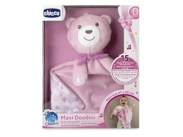 Plysj bamse med pledd 47x40 MAXI DOUDOU rosa Chicco