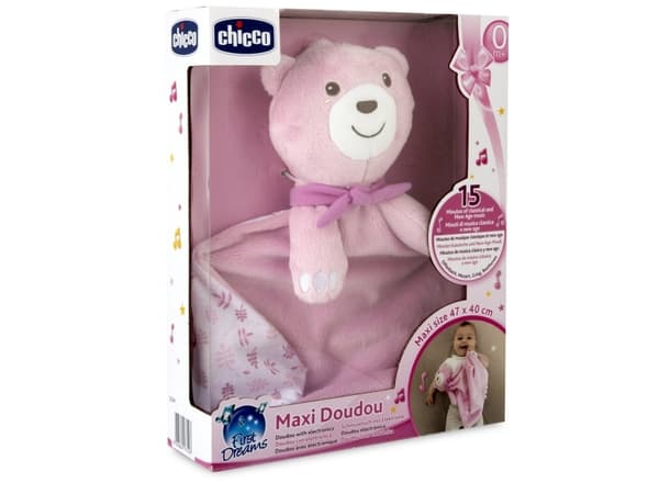 Plysj bamse med pledd 47x40 MAXI DOUDOU rosa Chicco