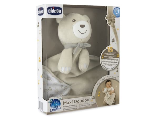 Plysj bamse med pledd 47x40 MAXI DOUDOU beige Chicco