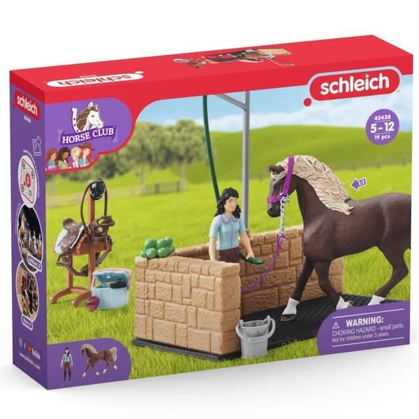 Emily och Luna hästtvättlåda, Schleich lekset med 19 delar inklusive 1 Schleich häst, stallfigurer lekset