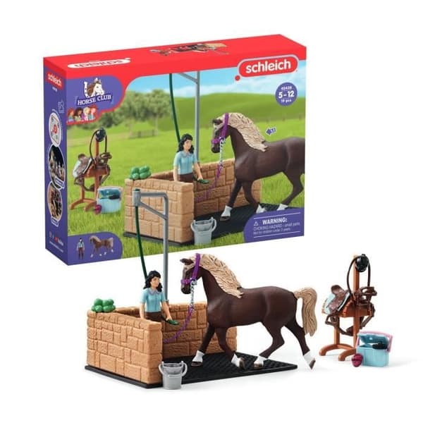 Emily och Luna hästtvättlåda, Schleich lekset med 19 delar inklusive 1 Schleich häst, stallfigurer lekset