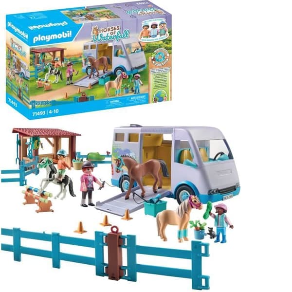 PLAYMOBIL 71493 Hevos- ja poniauto aitauksella, Vesiputousten hevoset, 109 osaa, Ikä 4+