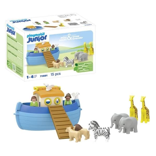 PLAYMOBIL Junior 71681 Noahs Ark, 15 dele, Inkluderer en flydende båd og dyr, Alder 1+