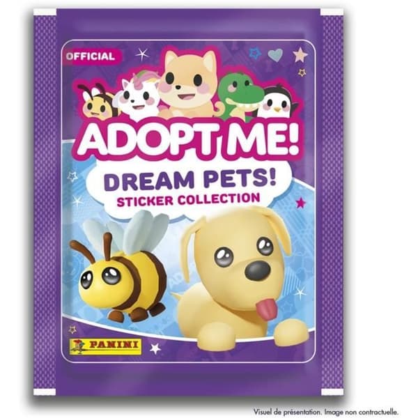 Aloituspakkaus - PANINI - Adopt Me! Roblox - Albumi + 2 suojusta - 1 rajoitetun erän kortti - 10 tarraa