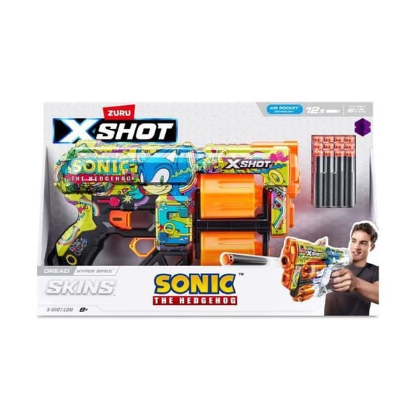 Dartkaster - ZURU - X-SHOT Dread SONIC - Dobbelt roterende løb - 12 pile kapacitet - 27 m rækkevidde