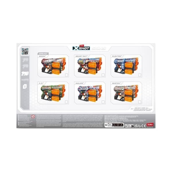 Dartkaster - ZURU - X-SHOT Dread - Dobbelt roterende løb - 7 designs - 27m rækkevidde