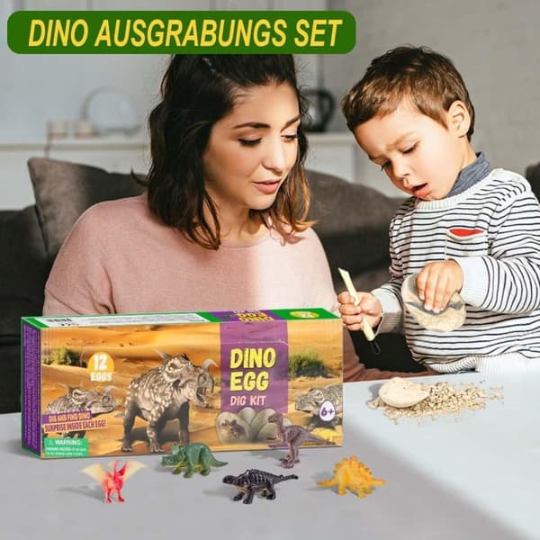 OBOSOE Dinosaurieägg-leksak, Gräv Ut Dinodägg, Dinosauriefigurer till Party, Utgrävningsset med Dinosaurieägg – Present för barn 3-12 år