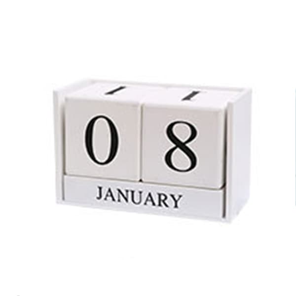 INF Evigvarende Kalender i Tre for Skrivebord Hvit