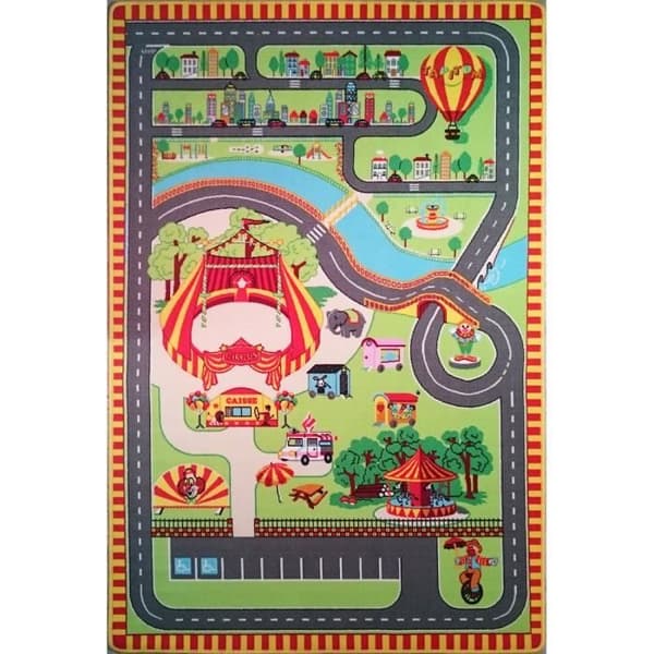 Lekmatta för barn - TAPITOM® - Cirkus med stor topp och vägar för små bilar - 130 x 200 cm