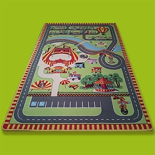 Lekmatta för barn - TAPITOM® - Cirkus med stor topp och vägar för små bilar - 130 x 200 cm