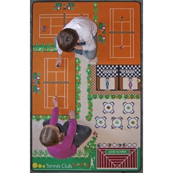 Lekmatta för barn - TAPITOM® - Tennis - Stor storlek 130x200cm - 3 lerfärgade tennisbanor