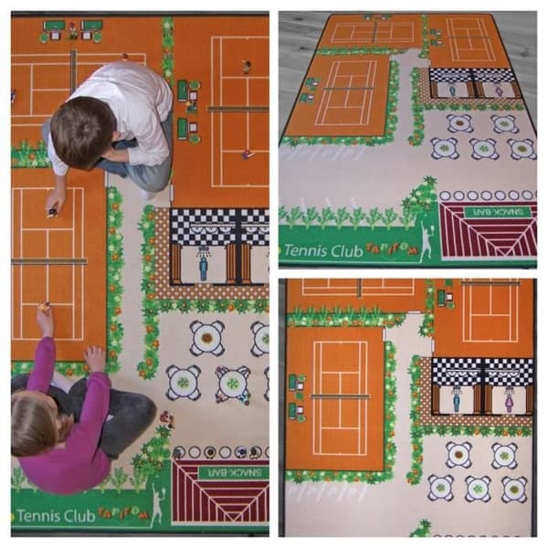 Lekmatta för barn - TAPITOM® - Tennis - Stor storlek 130x200cm - 3 lerfärgade tennisbanor