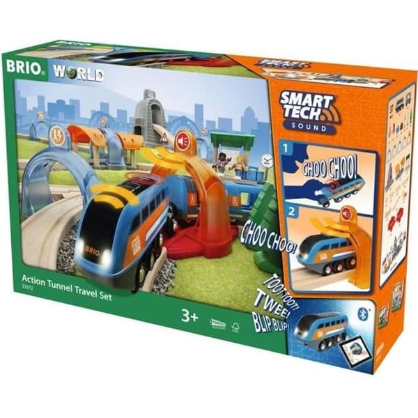 BRIO World Circuit Voyageur Smart Tech Sound tågkrets i trä - 37-delars boxsats