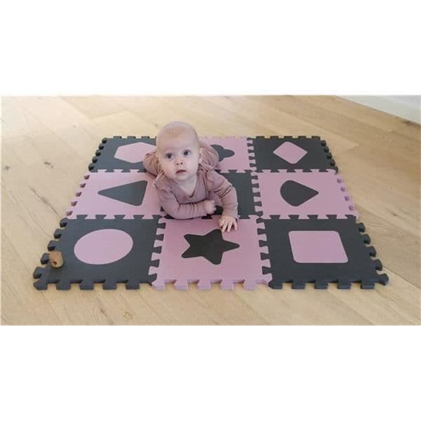 BabyDan lekmatta Geo junior 90 cm skum rosa/grå 18 st