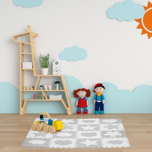 Relaxdays Puzzle golvmatta 52 delar, EVA-skum, föroreningsfri, 1,4 m2, babylekplatta, olika mönster, grå/vit