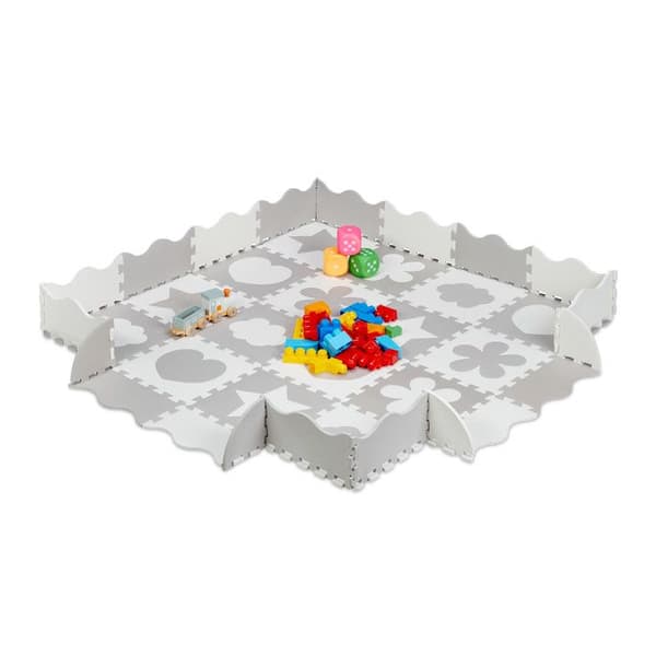 Relaxdays Puzzle golvmatta 52 delar, EVA-skum, föroreningsfri, 1,4 m2, babylekplatta, olika mönster, grå/vit