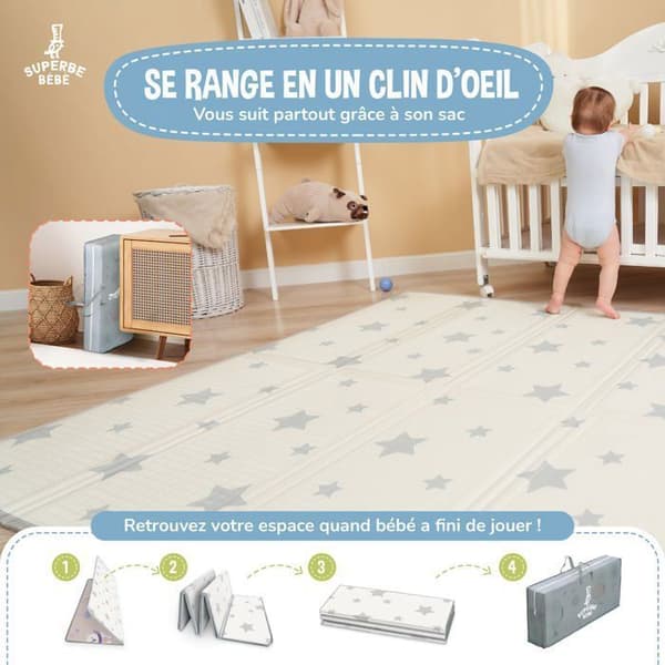 Barnmatta/leksaksmatta för barn baby 180x200x1,5 cm XXL i tjockt hopfällbart vändbart skum - motorikmatta som främjar.