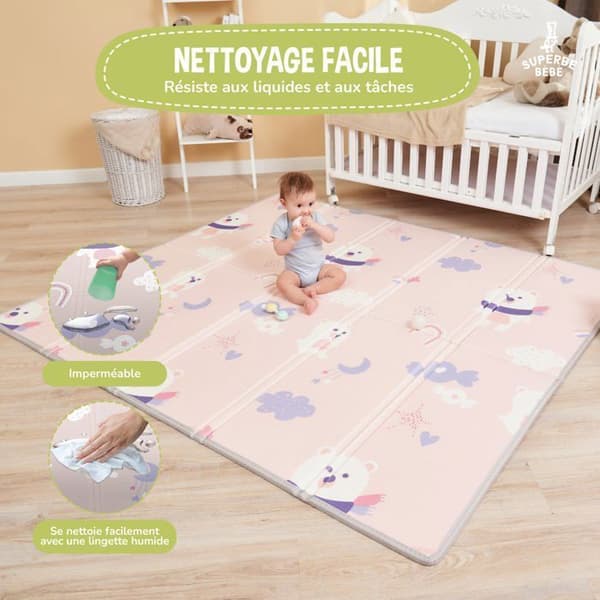 Barnmatta/leksaksmatta för barn baby 180x200x1,5 cm XXL i tjockt hopfällbart vändbart skum - motorikmatta som främjar.