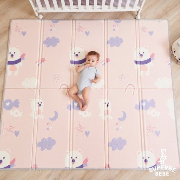 Barnmatta/leksaksmatta för barn baby 180x200x1,5 cm XXL i tjockt hopfällbart vändbart skum - motorikmatta som främjar.