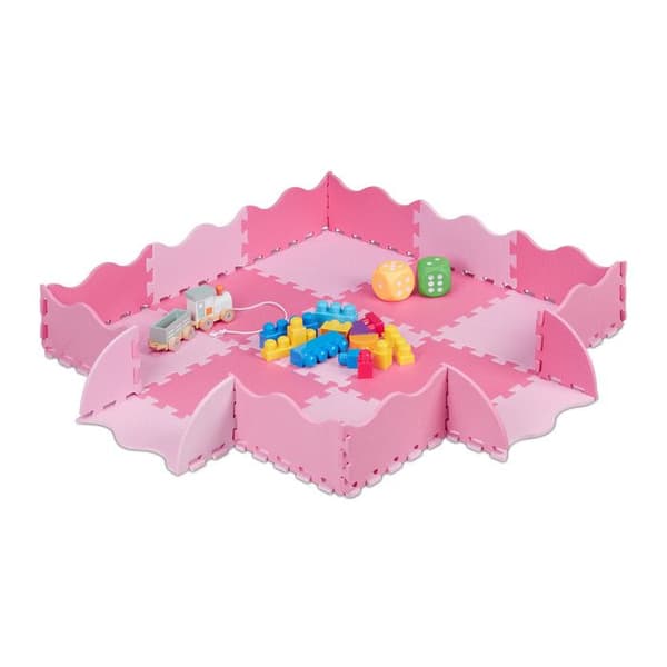 Relaxdays pusselmatta 25 bitar, EVA-skum, fri från skadliga ämnen, 0,77 m2, lekkakel för barn med kant, rosa