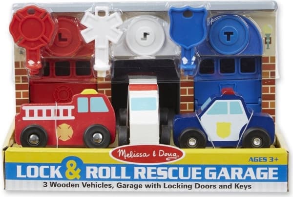 Melissa & Doug Garage with three rescue cars and keys (14607)