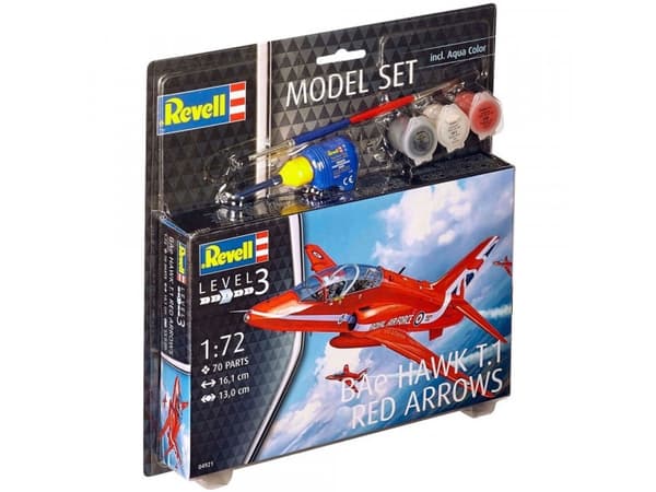 Revell Model Set BAe Hawk T.1 Red Arrows, Flymodell med fastvinge, Monteringssett, 1:72, Hawk T.1, Avansert, 70 stykker