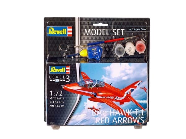 Revell Model Set BAe Hawk T.1 Red Arrows, Flymodell med fastvinge, Monteringssett, 1:72, Hawk T.1, Avansert, 70 stykker